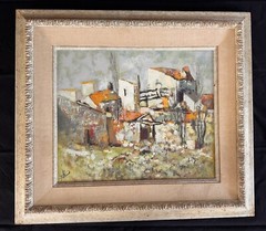 Vtg Oil On Canvas Provence Village Orig Signed By Listed Jacques Sokol 1933-1983