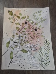 Original Art Painting Botanical Watercolor & Acrylic Leaf Branch Nature 14″ Ooak