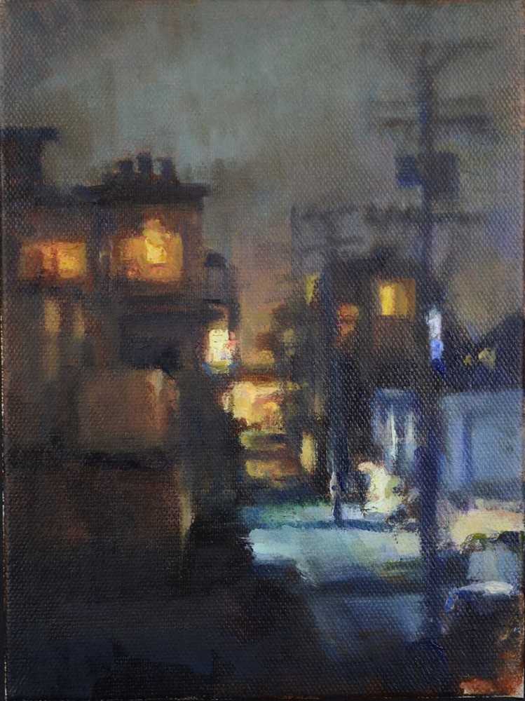 Los Angeles Nocturne Cityscape Abstract Night Alley Landscape 6×8 Oil Painting