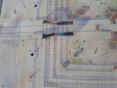 1990 Abstract Architectural Geometric Watercolor Modernist Framed Art