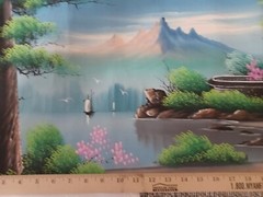Acrylic Or OIL?On Canvas Painting 25″x 14″ Asian Scene. Japan, China? Unknown H