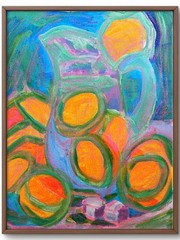 Pitcher Oranges Modern Original Signed Canvas Wall Art Acrylic 11×14 BACH