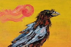 Raven Impasto Painting Original Art Impression Oil Painting 9.8 x 9.8 in