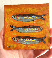 Sardine Kitchen Wall Art Original Oil Painting Impasto Still Life Seafood Art