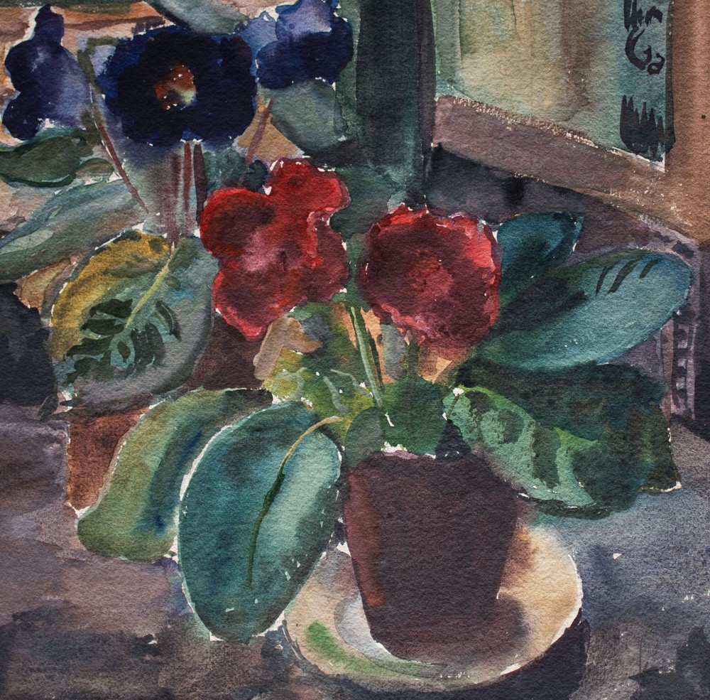 Gerhard Schulte-Dahling Still Life Flowers Interior Expressionism Watercolor