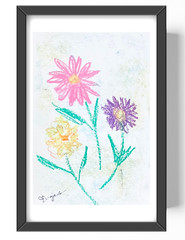 Guajardo Original Art: Colorful Flowers 9X6 Paper Signed Whimsical Home Decor