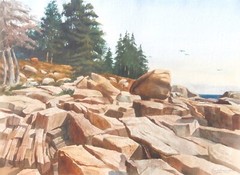 BUCKS COUNTY Pennsylvania PAFA Artist MAINE COAST W/C Painting ~ RONALD E. HOWER
