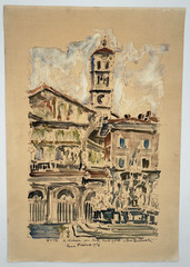 View Rome AQUARELLE Drawing VITTORIO QUINTAVALLE Italy 1974