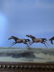 Damba Tsolmon – Framed Watercolor of Galloping Horses – Mongolian Art – 2002