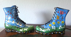 Sam McMillan Dot Man Painted Folk Art Boots Estate MSgt Hulslander Vintage 2000s