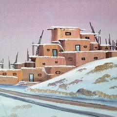 New Mexico Navajo Artist John Yazzie Original Winter 1988 Painting Framed 11×8