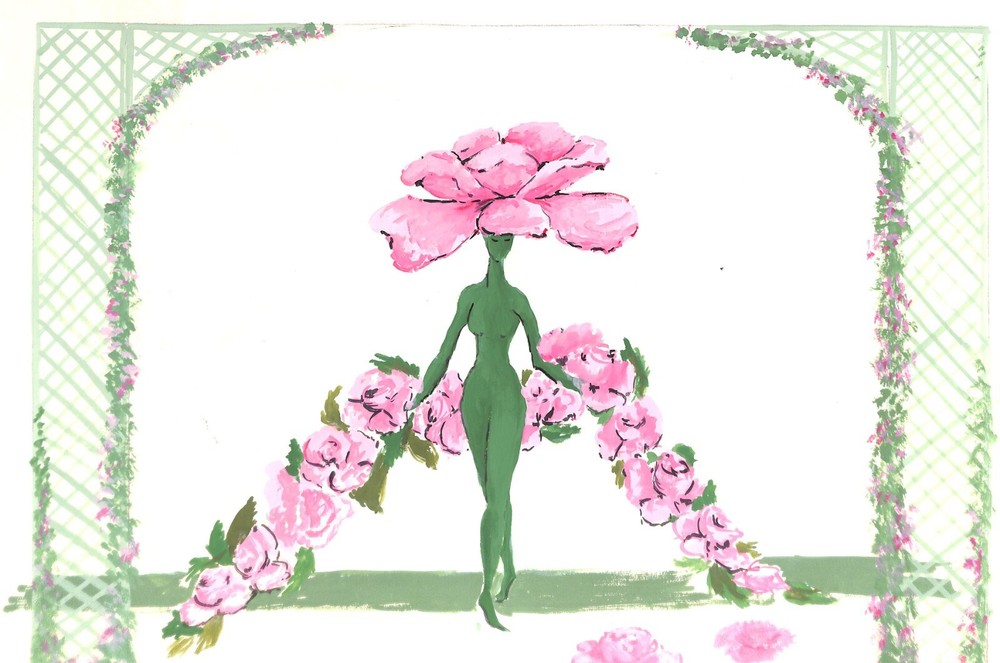 „Lanvin Paris Pink/ Green Floral Lady Two-Sided c1950s Original Advert Artwork“