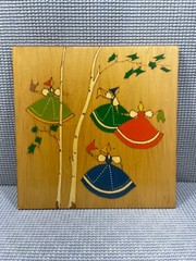 Vintage USSR Russian Round Dancers Wood Panel Folk Art Wood Burn w/Acrylic