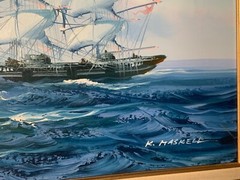 K MASKELL NAUTICAL SHIP AT SEA MARITIME OIL PAINTING SEASCAPE ORG SIGNED OIL