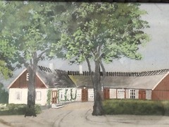 Farmhouse in rural area in Art Nouveau picture frame around 1920 46.5 x 34.5