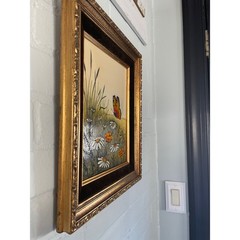 CARLOS RIOS Signed BUTTERFLIES Wall Art Picture Etched Painted Panel Wood Frame