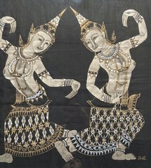 OLD INDIAN PAINTING ON FABRIC DANCING WOMEN INDIAN HALF ACT GOUACHE