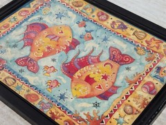 Set of 2 Vibrant Antique Fish and Zebra prints, marked L-R 93