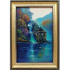 Summer nature Oil painting Original art Waterfall 6 x 4 inches
