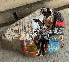 Banksy Inspired Art Hand Painted On A Rock Approx 7” X 5 1/2” X 3” Earth Angel