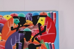 Vintage Haitian Folk Art Oil Painting On Canvas Signed 36″W x 28″H