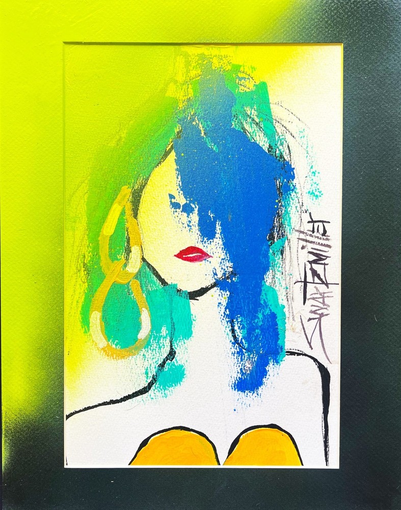 FRAMED ABSTRACT YOUNG LADY Portrait POP ART PAINTING colorful SWARTZMILLER DNA