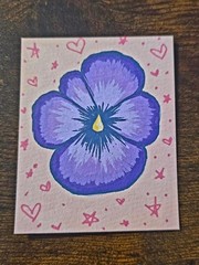 Original aceo painting, flower, pansy, spring, violet, cute, sparkle