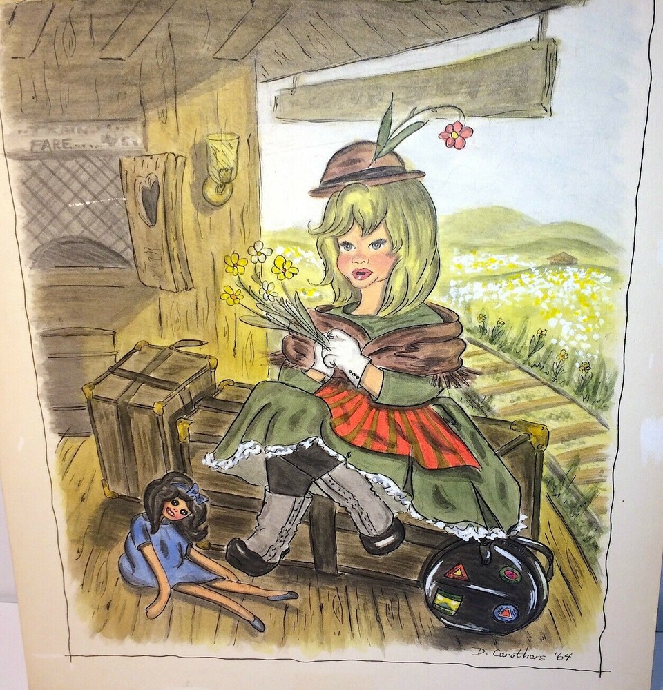 Vintage 1964 Children’s Story „The Arrival“ Victorian Train Scene Painting! Doll