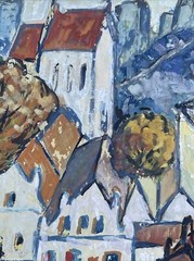 SOFIA CZEKAY PAINTING MID CENTURY TOWN VILLAGE STREET VIEW MID CENTURY MODERNISM