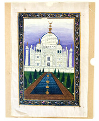 Taj Mahal Linen Painting Indian Palace Architecture Art World Travel Landmark