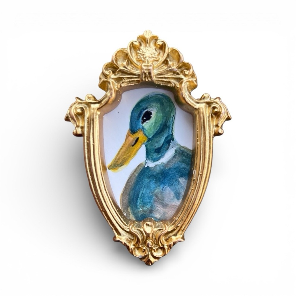 TEENY MINI • Mallard Duck 🦆 watercolor bird print in TINY ornate frame