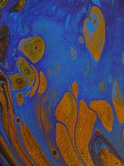 COPPER AND TURQUOISE MEET Acrylic Abstract Flow Painting ACEO ATC 2.5 x 3.5 in