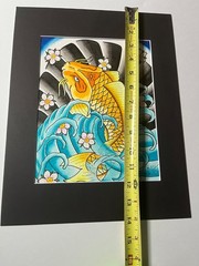 Original Watercolor Golden Koi Fish Japanese Art Tattoo Style Painting by Kev G
