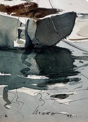 Edward Wesson (1910-1983) : Sailboats In Harbour , Watercolor, Signed