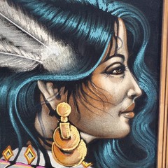 Vintage Ortiz Signed Black Velvet Painting Native American Woman 19″ x 23″