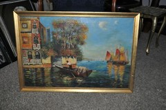 Lovely antique Mediterranean Coast line Painting on Canvas