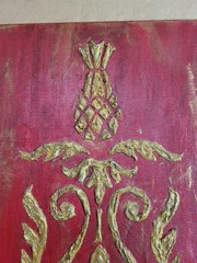 Victorian Style Handmade Painting Dimensional Red Bronze Gold