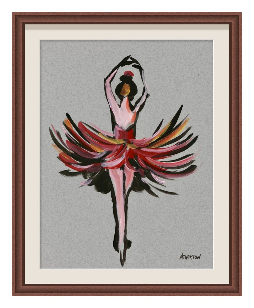 Atherton 9×12 Original Abstract Ballet Acrylic Painting „Dance Red Flame“ signed