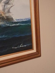 Canvas Painting Clipper Ship Nautical Frame Large Signed Very Nice