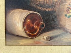 Original Alice Miller Oil Painting Still Life Whiskey Jug Crock & Indian Pottery