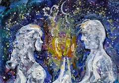 ACEO Original Painting TWIN FLAME Universal Energy Soul Union Stars Love ATC ART