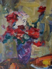 Ukrainian Oil Painting Impressionism Still Life flowers roses vase