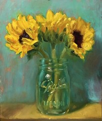“Sunflowers (turquoise)” NOAH VERRIER Still life oil painting, Signed art print