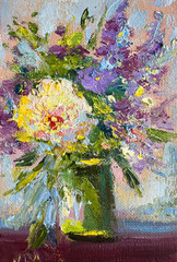 Original Oil Painting Flowers Impasto Still Life Bouquet Canvas Wall Art Gift