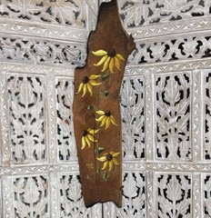 26” Vintage Hand Painted Yellow Flowers Rustic Wood Signed Wall Decor Cottage