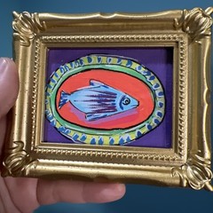 Whimsical Sardines cute,original,miniature Painting,small,mini,framed