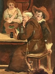 ANTQ 19th C Original Flemish Master Interior Tavern Scene Oil On Canvas, Framed!