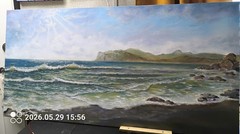 Art 48″/24″ Black Sea. Crimea. Summer on the beach .Oil Painting Stretched Canva