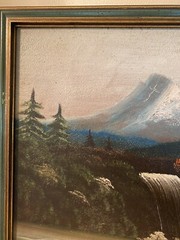50’s Washington DC artist LOCKE WALLACE oil PAINTING “Landscape” Folk Art