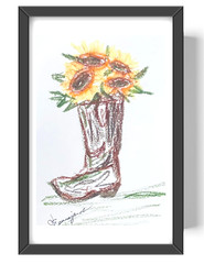 Guajardo Art: Sunflower Boot Shoe 9X6 Original Paper Signed Art Expressionism